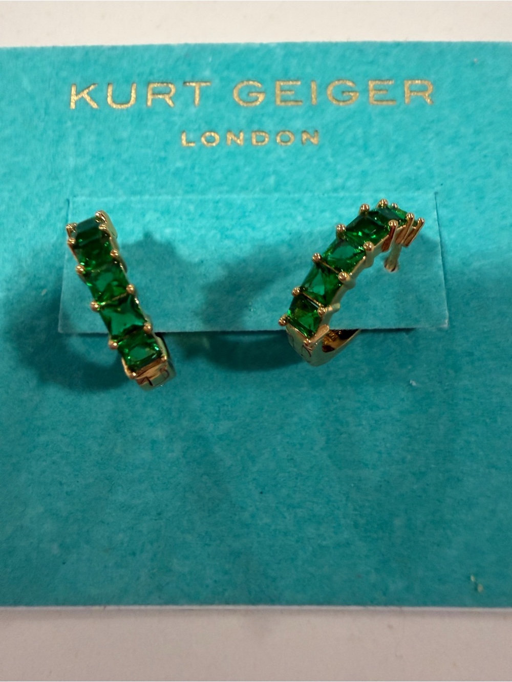 Kurt Geiger Gold-Tone Hoops with Emerald Green Stones